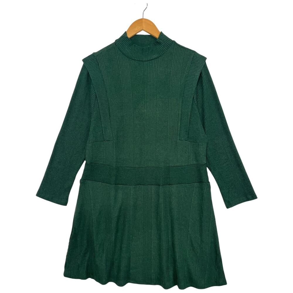Maeve By Anthropologie Sweater Dress Womens 1X Green Ribbed Mock Neck Holiday